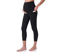 POSHDIVAH Leggings Capri de Maternidad para Mujer sobre el Vientre, Embarazo, Entrenamiento, Pantalones elásticos Activos con Bolsillos - Negro - Small