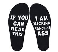 Poshzone Calcetines para el cáncer, calcetines de quimioterapia, patear el trasero del cáncer, conciencia sobre el cáncer, regalos novedosos para el cáncer, blanco, Talla única