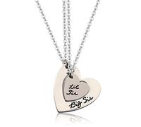Poshzone - Juego de 2 collares con texto en inglés "Big Sis, Lil Sis", color plateado, para hermana mayor y hermana pequeña que siempre serán las mejores amigas, con colgante en forma de corazón desmontable, joya de la amistad