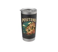 Positano, Retro Costa Amalfi Diversión Italiana Acantilado Pueblo Vaso térmico de acero inoxidable de doble pared