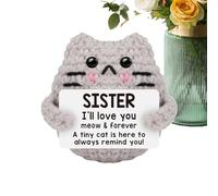 Positive Cat Crochet, Little Handmade Cats Message, 2.76x2.36x1.97 Inches, Cute Motivational Plush, Soft Yarn Knitted Gift for Easter, Birthday, and Christmas Gifting, Gray