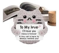 Positive Cat Crochet, Little Handmade Cats Message, 2.76x2.36x1.97 Inches, Cute Motivational Plush, Soft Yarn Knitted Gift for Easter, Birthday, and Christmas Gifting, Gray