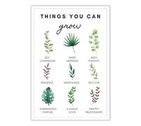 Positive Change Motivational Poster - Grow What Matters Affirmation Art with Botanical Print, Therapy Office & Dorm Room Wall Decor (Framed,12x18inch(30x45cm))