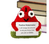 Positive Crochet Fruits, Crochets Fruit Knitted, Watermelon Doll, Emotional Inspirational Cards, Wool Fruit Dolls, Emotionals Supporter for Adults, Handcrafted Plush, 8x7.5x3cm