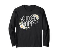Positive Floral Daisy Flower, Inspirational, Choose Happy Manga Larga