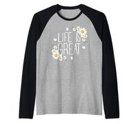 Positive Floral Daisy Flower, Inspirational, Life is Great Camiseta Manga Raglan