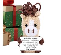Positive Horse Figurine - Knitted Crochet Animal with Inspirational Message for Friends Coworkers | Handmade Cotton Yarn with Soft Stuffing, Decorative Desk Ornament Birthday Christmas Stocking
