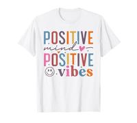 Positive Mind Positive Vibes Colorido Retro Happy Quote Camiseta