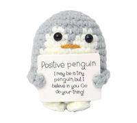Positive Penguin Set - Peluche estimulante | Bonito regalo motivacional | 3 pingüinos de punto con tarjetas alentadoras, divertido regalo de positividad para familiares y amigos, inspiración navideña