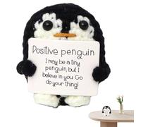 Positive Penguin Set - Peluche estimulante | Bonito regalo motivacional | 3 pingüinos de punto con tarjetas alentadoras, divertido regalo de positividad para familiares y amigos, inspiración navideña