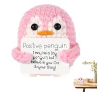Positive Penguin Set - Peluche estimulante | Bonito regalo motivacional | 3 pingüinos de punto con tarjetas alentadoras, divertido regalo de positividad para familiares y amigos, inspiración navideña