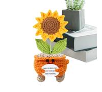 Positive Sunflower Crochet | Muñeca de flores motivacionales | Decoración del hogar tejida a mano para mesita de noche, estantería de noche, flor artificial motivacional
