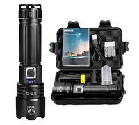 Poslani Linterna LED, XHP70.2 linterna recargable extremadamente brillante de 10000 lúmenes, IPX67 impermeable, 5 modos de luz linterna táctica con zoom, con 1 batería de alta capacidad y 3 pilas AAA