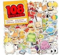 Posoto Kawaii - Calcomanías para botellas de agua para niños y adolescentes, 108 calcomanías de vinilo bonitas e impermeables, fáciles de despegar, reutilizables, recompensa para profesores