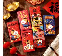 Posoto Sobres rojos del Año del Caballo 2026, 24 piezas, 12 estilos, lindo juego de dibujos animados Hongbao, paquete de dinero en efectivo de la suerte del Año Nuevo chino, decoraciones de regalo