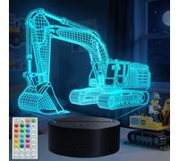 POSSHE Lámpara de ilusión 3D de excavadora para niños, luz nocturna de excavadora, regalos de vehículos de construcción con RGB 16 colores cambiantes, control remoto, temporizador, regulable,