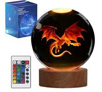 POSSHE Luz nocturna con forma de dragón, bola de cristal 3D de 3,15 pulgadas (80 mm) con mando a distancia, 16 colores, para cumpleaños, Navidad, figuras frescas, regalos para decoración de