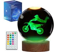 POSSHE Luz nocturna de Dirtbike, regalos de Dirtbike, lámpara de bola de cristal 3D con control remoto mejorado de 3.15 pulgadas con 16 colores para cumpleaños, Navidad, figuras geniales, regalos de