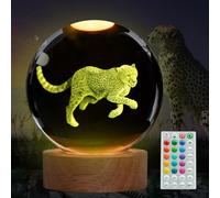 POSSHE Luz nocturna de guepardo, regalos de guepardo, bola de cristal K9 3D (80 mm) con control remoto, 16 colores, 4 modos intermitentes, temporizador, regulable, regalos de cristal para vacaciones