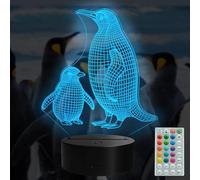 POSSHE Luz nocturna de pingüino, regalos de pingüino, lámpara LED de ilusión 3D con 16 cambios de color, control remoto, regulador de intensidad y temporizador, regalo de fútbol para niños, decoración