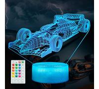 POSSHE Regalos de coche F1 para niño, luz nocturna de Fórmula Uno con control remoto, 16 colores cambiantes, modo intermitente RGB y regulable, regalos deportivos de autos de carreras para niños
