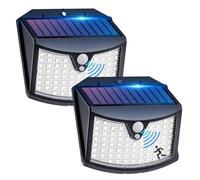 Luz Solar Exterior【2 Paquete】, 3 Modos Luz Solar Exterior Jardin con Sensor de Movimiento, IP65 Impermeable Focos Led Exterior Solares para Jardín, Garaje, Calle, Patio, Caminos, Puertas Delanteras