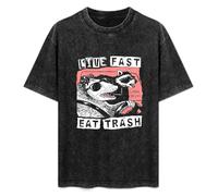 Possum Raccoon Live Fast Eat Trash Street Cats Squad T-Shirt Mens Unisex Black Tees XL