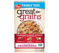Post Great Grains - Cereal crujiente de arándanos y almendras, proyecto verificado sin OMG, saludable para el corazón, bajo en grasa, cereales de grano entero, 17 onzas