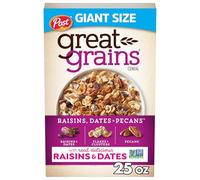 Post Great Grains - Cereal de desayuno con pasas y nueces, cereal de pasas con dátiles dulces y racimos de granola, proyecto verificado sin OMG, caja de 25 onzas