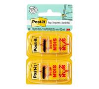 Post-it Banderas de mensaje, "Sign Here", amarillo, 1 pulgada de ancho, 50/dispensador, 2 dispensadores/paquete, (680-SH2)