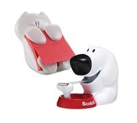 Post-it Dispensador Gato con Z-Notes Super Sticky (76 mm x 76 mm) + Scotch Dispensador Cinta Perro (19 mm x 33 m) - Accesorios de Oficina Divertidos, Recargables y Prácticos