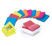Post-it Dispensador PRO de Z-Notas + 12 blocs de notas zigzag, 76 x 76 mm | Fácil de usar con una sola mano, mantiene las notas al alcance de la mano y el escritorio en orden