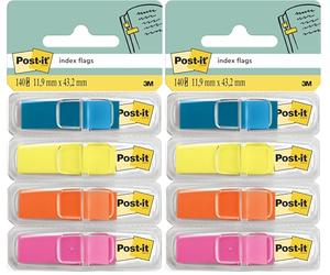 Post-it index marcadores adhesivos pequeños, lote de 4 dispensadores, 140 marcadores (11,9 x 43,2 mm), colores amarillo, azul, naranja y rosa - para señalar, resaltar o organizar documentos