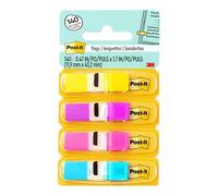 Post-It Marcadores Adhesivos Pequeños, Paquete de 4 Dispensadores, 35 Banderitas por Dispensador, 11.9x43.2 mm, Amarillo, Morado, Rosa, Azul Color, Marcapáginas Para Señalar, Resaltar o Colorear
