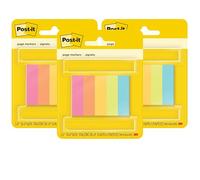 Post-it Marcadores de página, colores surtidos, 12,7 mm x 44,4 mm, paquete de 3 (15 blocs, 750 marcadores), banderas reposicionables para escribir libros, notas y archivar, 100% PEFC