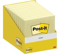 Post-It Notas, Canary Yellow, 10 Blocs, 100 Hojas por Bloc, 76 mm x 76 mm, Paquete de Cartón, 100% PEFC - Notas Adhesivas para Listas de Tareas y Recordatorios