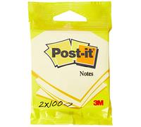 Post-it Notas, Canary Yellow, 76 mm x 76 mm, 100 Hojas/Bloc, 2 Blocs/Paquete