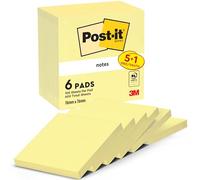 Post-It Notas Canary Yellow, Paquete de 5 + 1, 100 Hojas por Bloc, 76x76 mm, Color Amarillo, Notas Adhesivas para Listas de Tareas y Recordatorios
