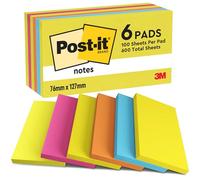 Post-it Notas Colección Energetic Color, Paquete de 6 Blocs de Notas, 100 Hojas por Bloc, 76 mm x 127 mm, Amarillo, Azul, Naranja, Rosa, Verde Colores - Notas Adhesivas para Listas de Tareas y Recordatorios