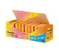 Post-it Notas, Colores De Neón Surtidos, 76 mm x 76 mm, Paquete Promocional, 100 Hojas/Bloc, 21 Blocs + 3 Gratis/Paquete Paquete de Cartón
