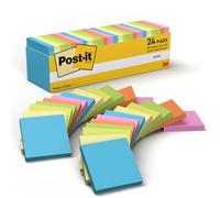Post-it Notas Colores Surtidos, Paquete de 24 Blocs de Notas, 100 Hojas por Bloc, 76 mm x 76 mm - Notas Autoadhesivas para Listas de Tareas y Recordatorios