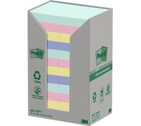 Post-it Notas Recicladas - Paquete de 24 Blocs, 100 Hojas por Bloc (38 mm x 51 mm) - Verde, Rosa, Amarillo y Azul - Notas Autoadhesivas Hechas de Papel 100% Reciclado