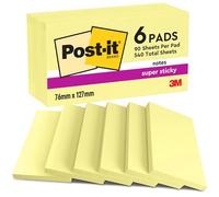 Post-it Notas Super Sticky Canary Yellow - Paquete de 6 Blocs, 90 Hojas por Bloc (76 mm x 127 mm) Color Amarillo - Notas Autoadhesivas para Listas de Tareas y Recordatorios