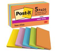 Post-it Notas Super Sticky Colección Boost Color - Paquete de 5 Blocs, 90 Hojas por Bloc (76 mm x 127 mm) - Notas Autoadhesivas para Listas de Tareas y Recordatorios
