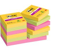 Post-it Notas Super Sticky Colección Carnival Color - Paquete de 12 Blocs, 90 Hojas por Bloc (47,6 mm x 47,6 mm) - Amarillo, Verde y Rosa - Notas Autoadhesivas para Listas de Tareas y Recordatorios