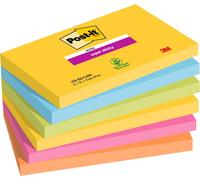 Post-It Notas Super Sticky Colección Carnival, Paquete de 6 Blocs de Notas, 90 Hojas por Bloc, 76x127 mm, Amarillo, Azul, Verde, Rosa, Naranja, Extra Adhesivas para Listas de Tareas y Recordatorios