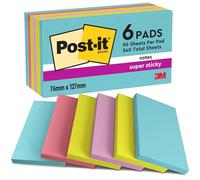 BLOC DE NOTAS ADHESIVAS QUITA Y PON POST-IT SUPER STICKY 76X127 MM CON 90 HOJAS PACK DE 6 UNIDADES COLORES MIAMI