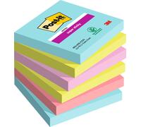 BLOC DE NOTAS ADHESIVAS QUITA Y PON POST-IT SUPER STICKY 76X76 MM CON 90 HOJAS PACK DE 6 UNIDADES COLORES MIAMI