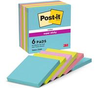 BLOC DE NOTAS ADHESIVAS QUITA Y PON POST-IT SUPER STICKY 76X76 MM CON 90 HOJAS PACK DE 6 UNIDADES COLORES MIAMI