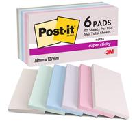 Post-it Notas Super Sticky Colección Soulful Color – 6 blocs, 90 h/bloc, 76×127 mm, extra adhesivas